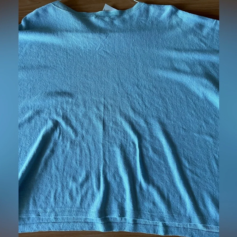 J. Jill Linen-Blend Light Blue Tassel Hem Poncho Top One Size Flowy Boho